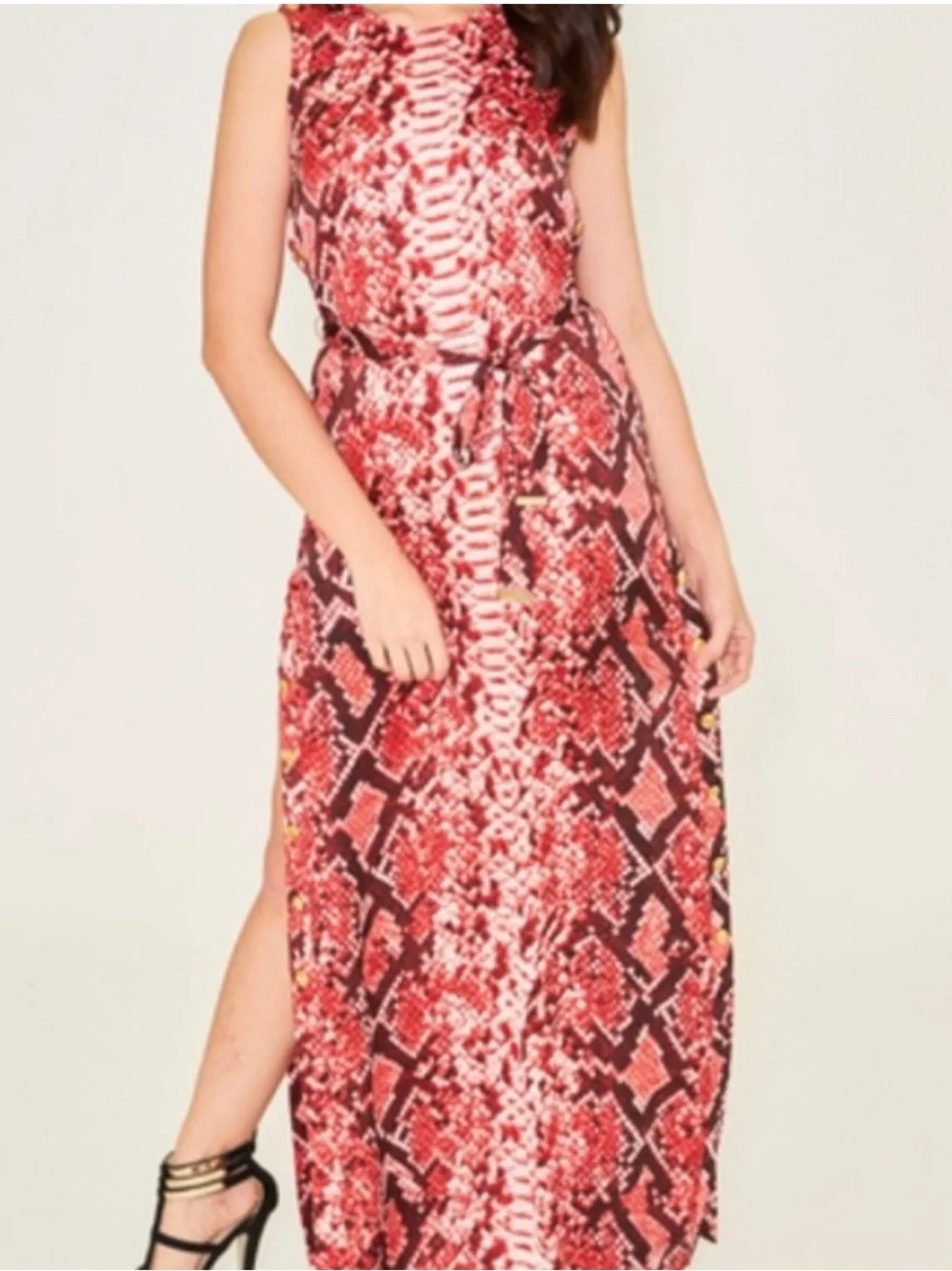 Michael Kors Coral/Red Snakeskin Print Maxi Dress